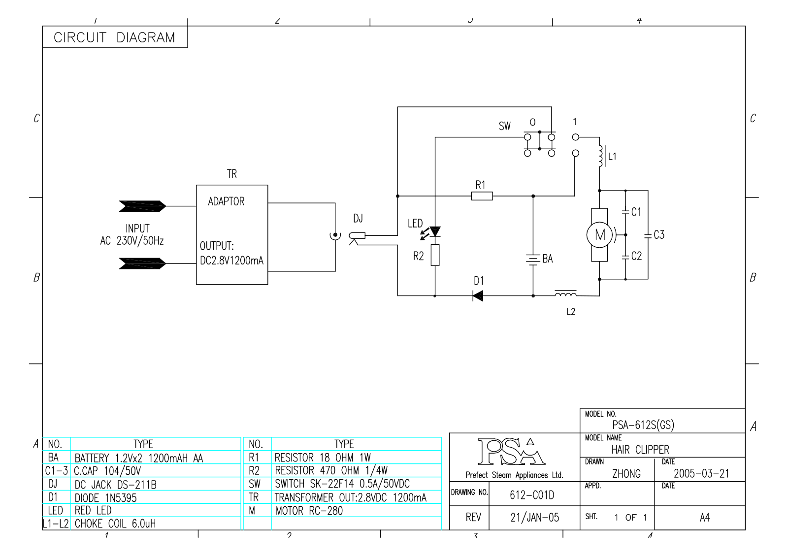 Vitek PSA-612S Circuit diagrams