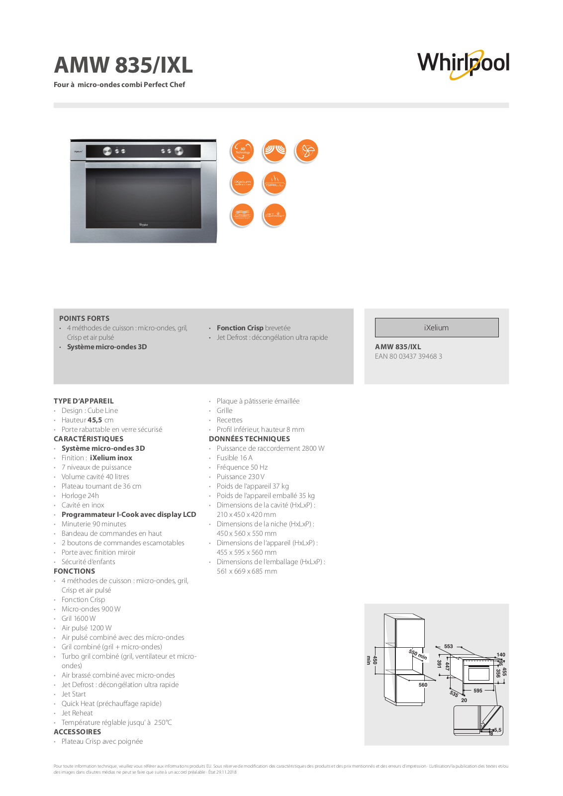 Whirlpool AMW 835/IXL DATASHEET