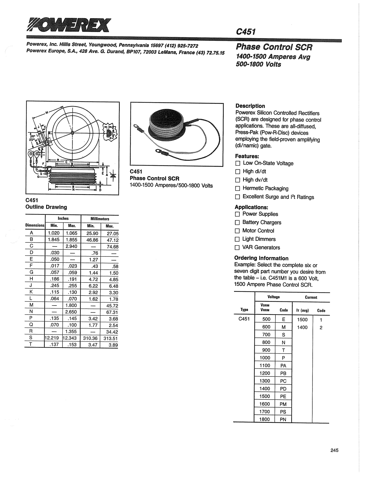 Powerex C451 Data Sheet