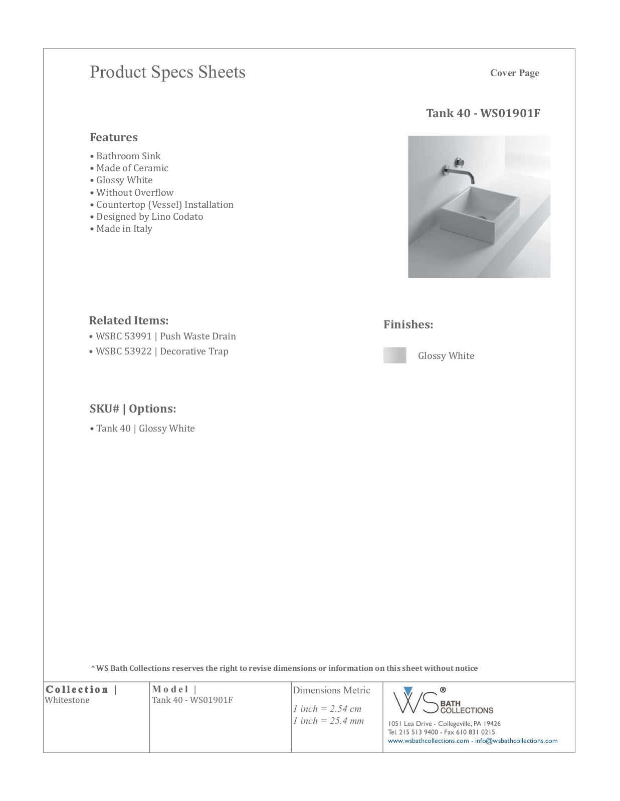 WS Bath Collections WSO2923 Specifications - ManualMachine.com