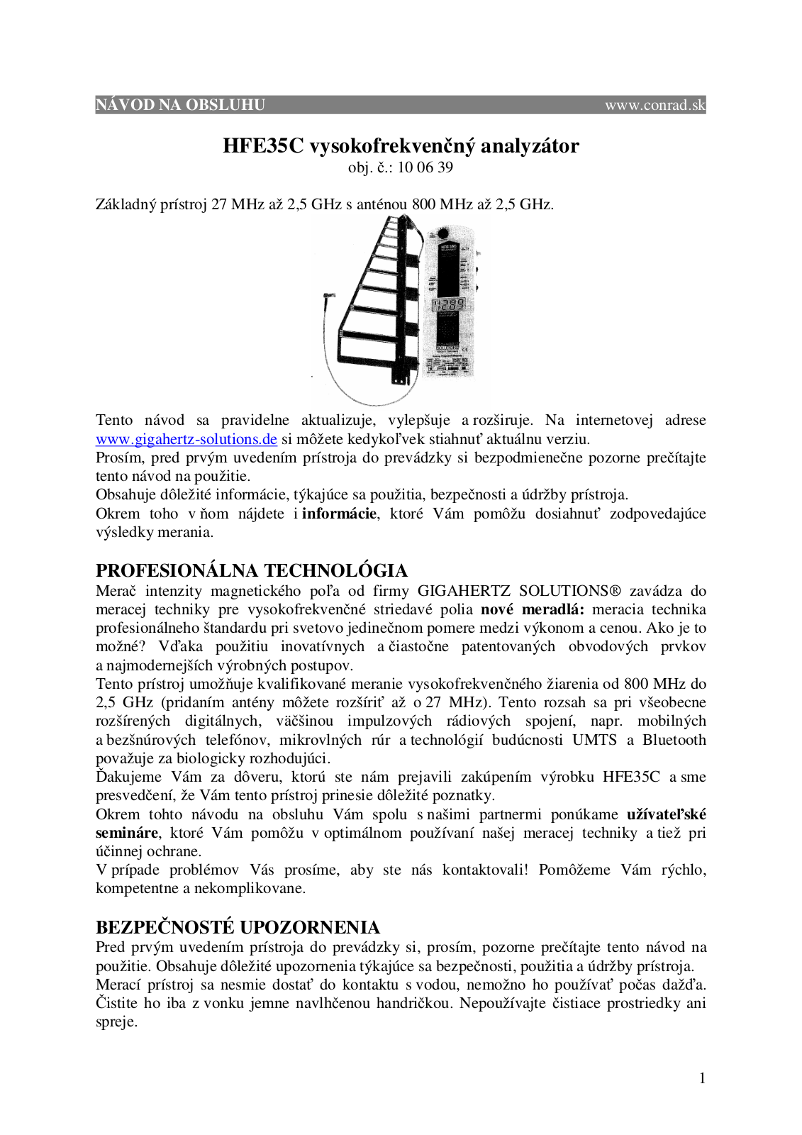 Gigahertz Solutions HFE 35C User guide