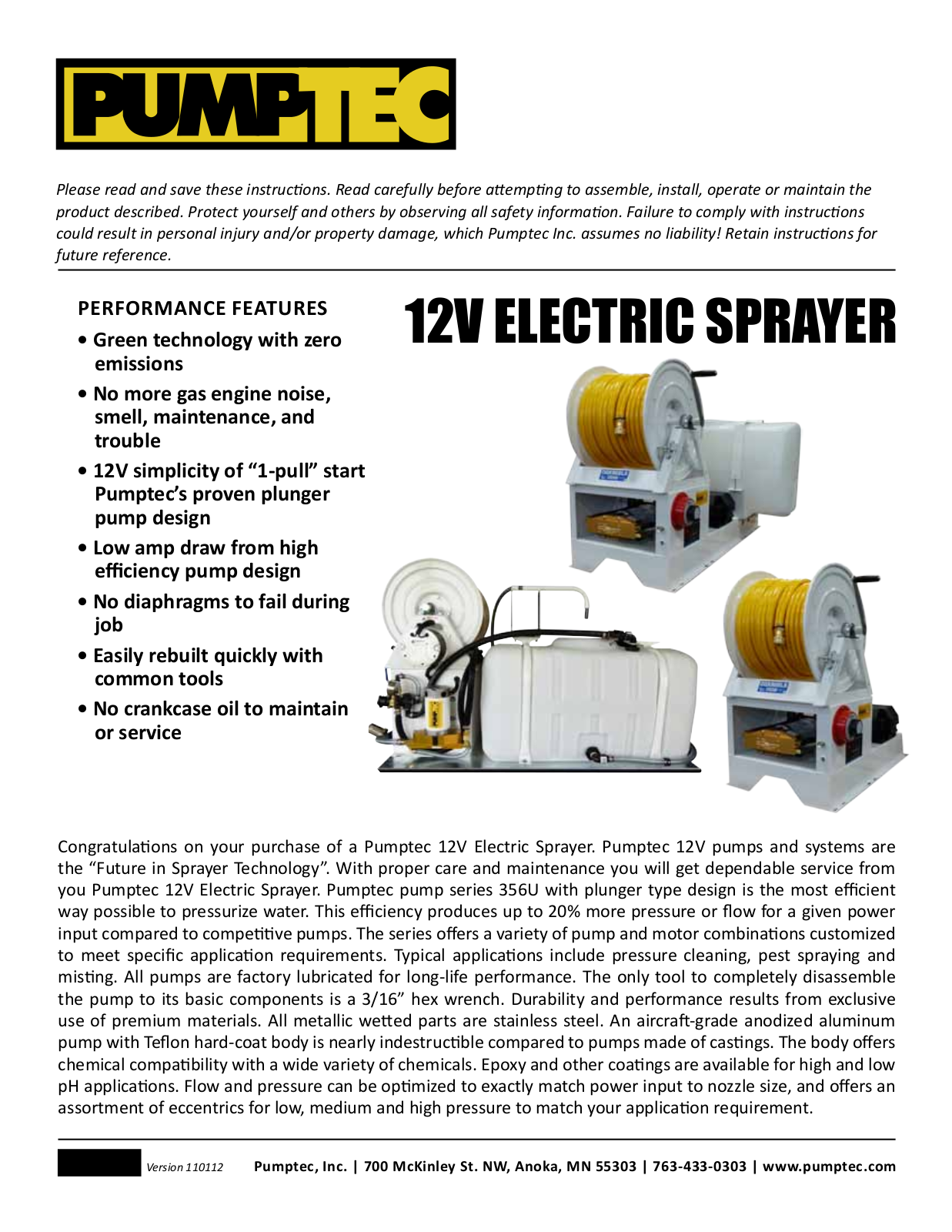 Pumptec ELECTRIC SPRAYER User Manual - ManualMachine.com
