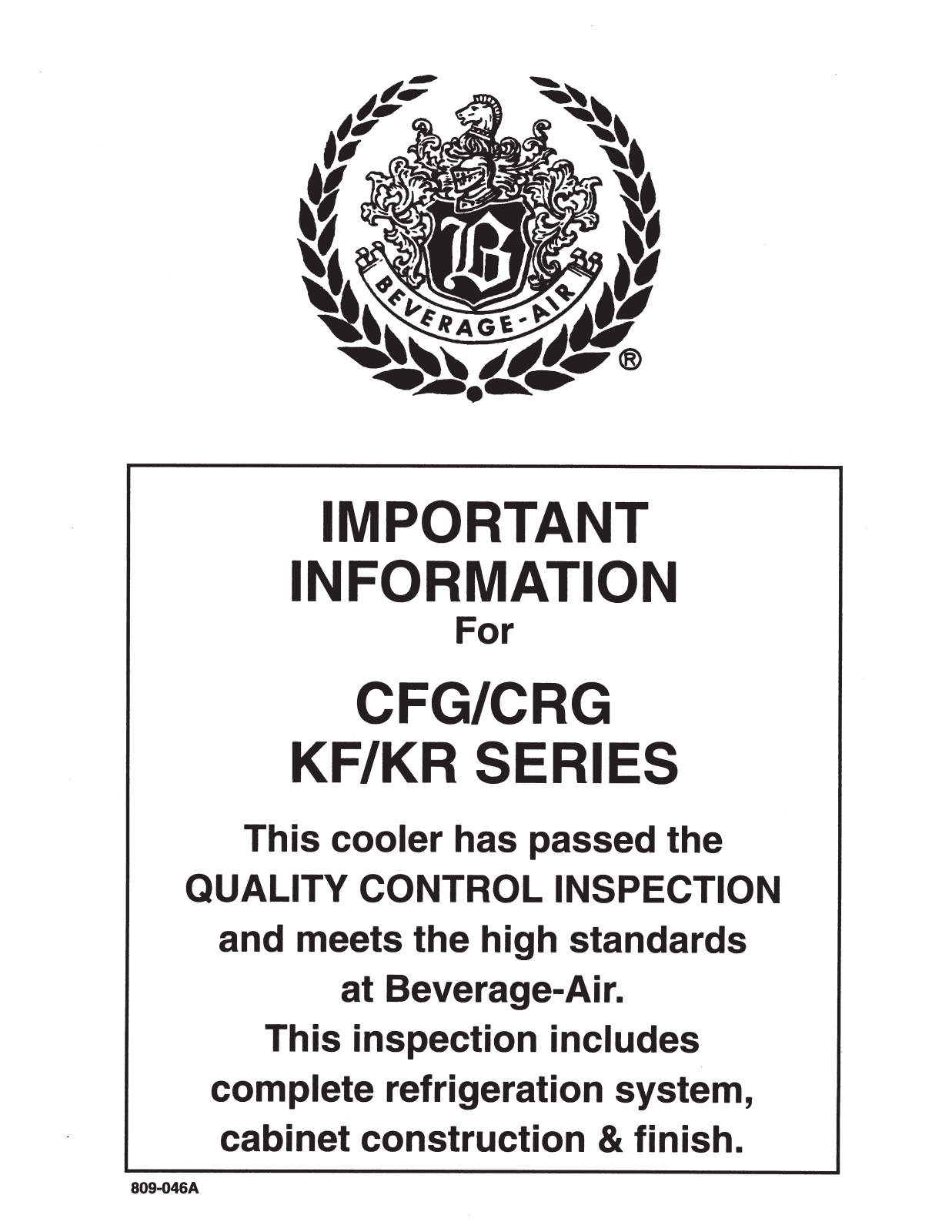 Beverage-Air CRG User Manual