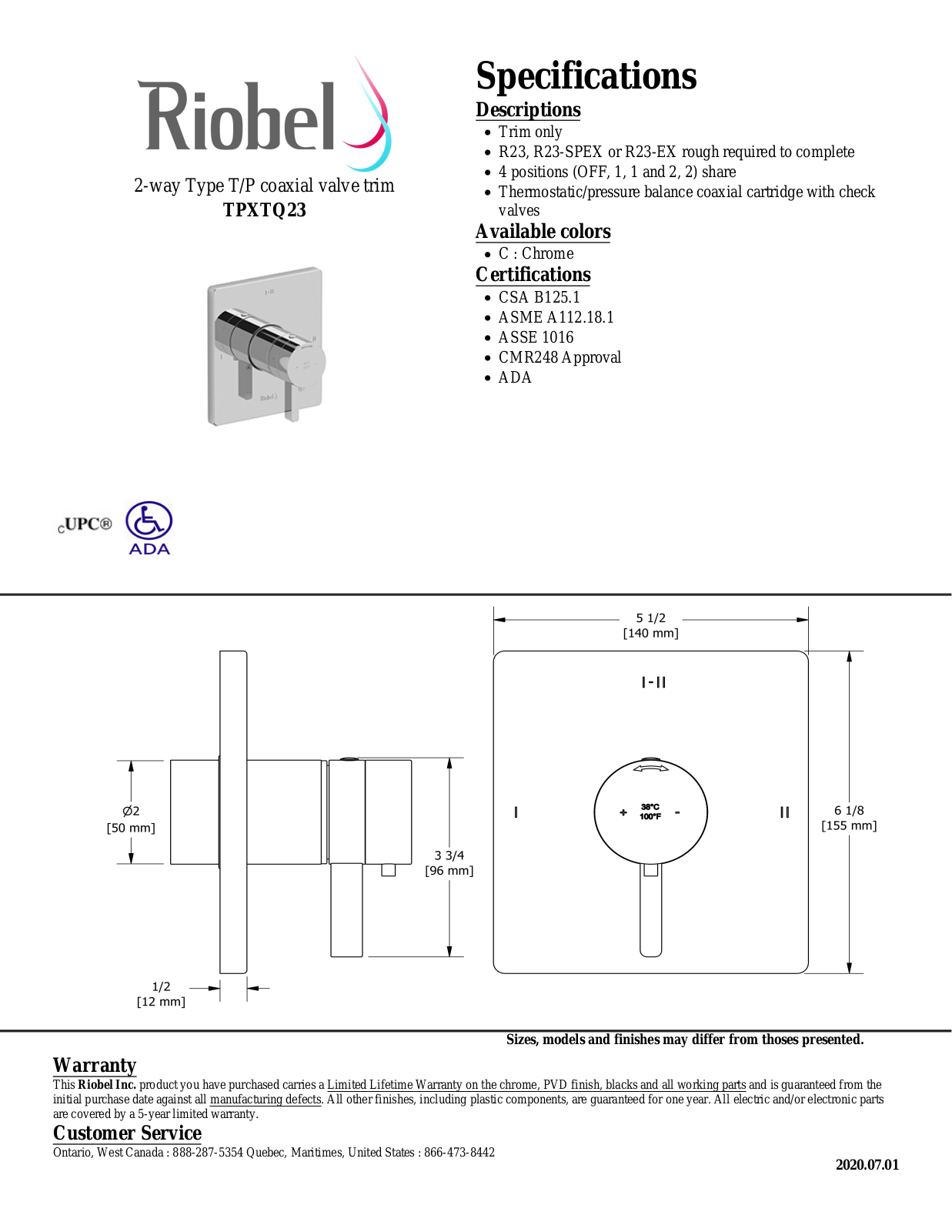 Riobel TPXTQ23BG Specifications - ManualMachine.com