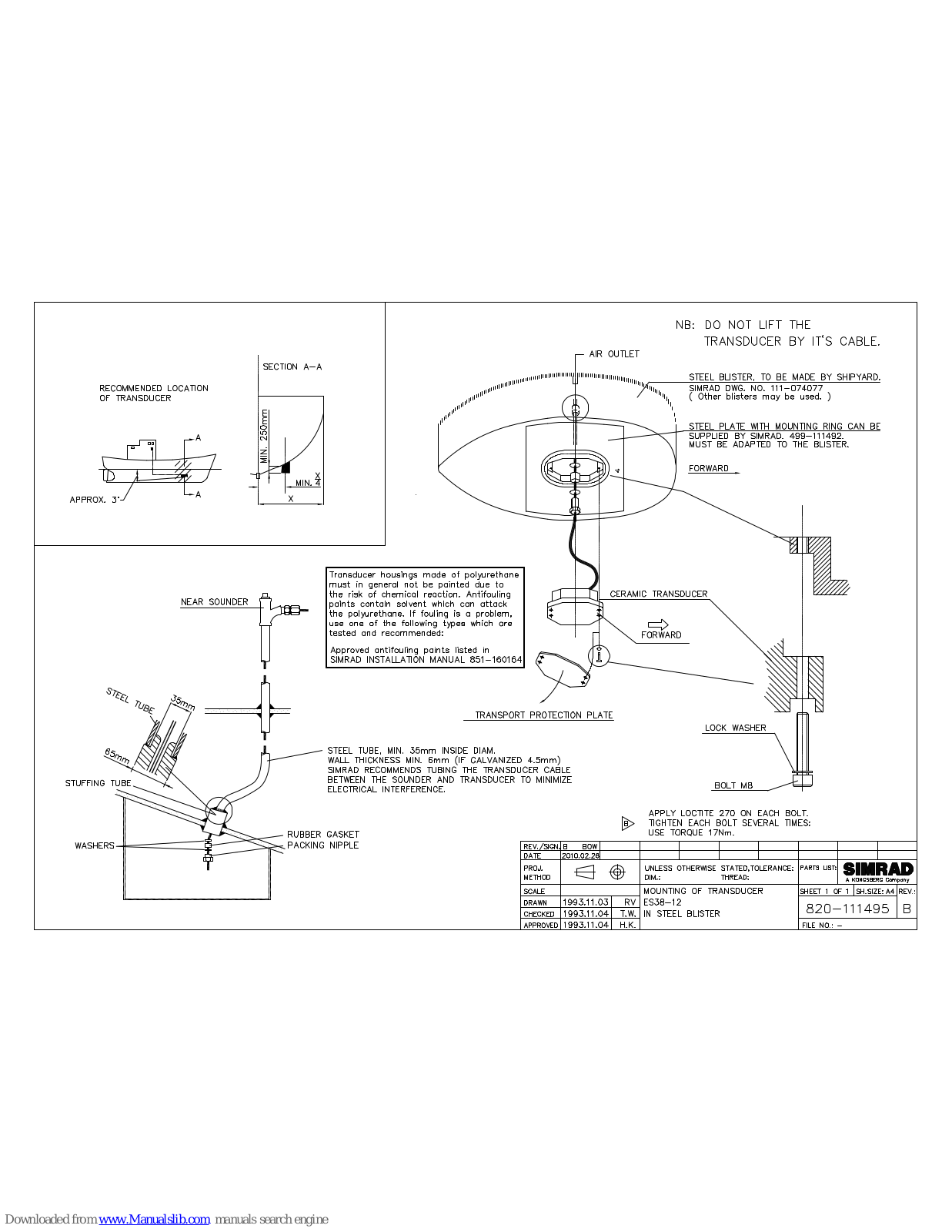 Simrad TRANSDUCER - SCHEMA INSTALLATION REV B, ES38-12 Installation Manual