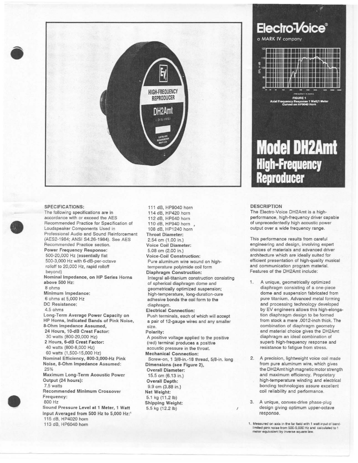 Electro-voice DH2AMT DATASHEET