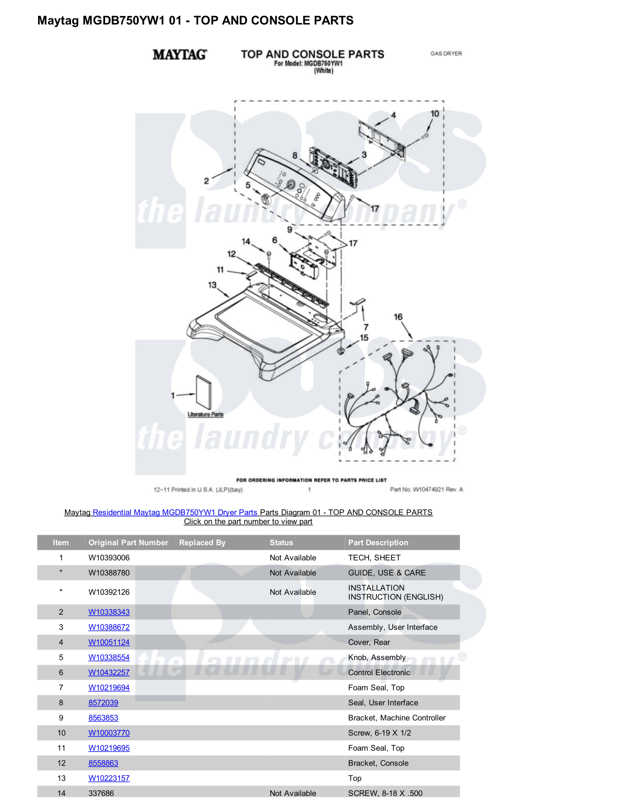 Maytag MGDB750YW1 Parts Diagram