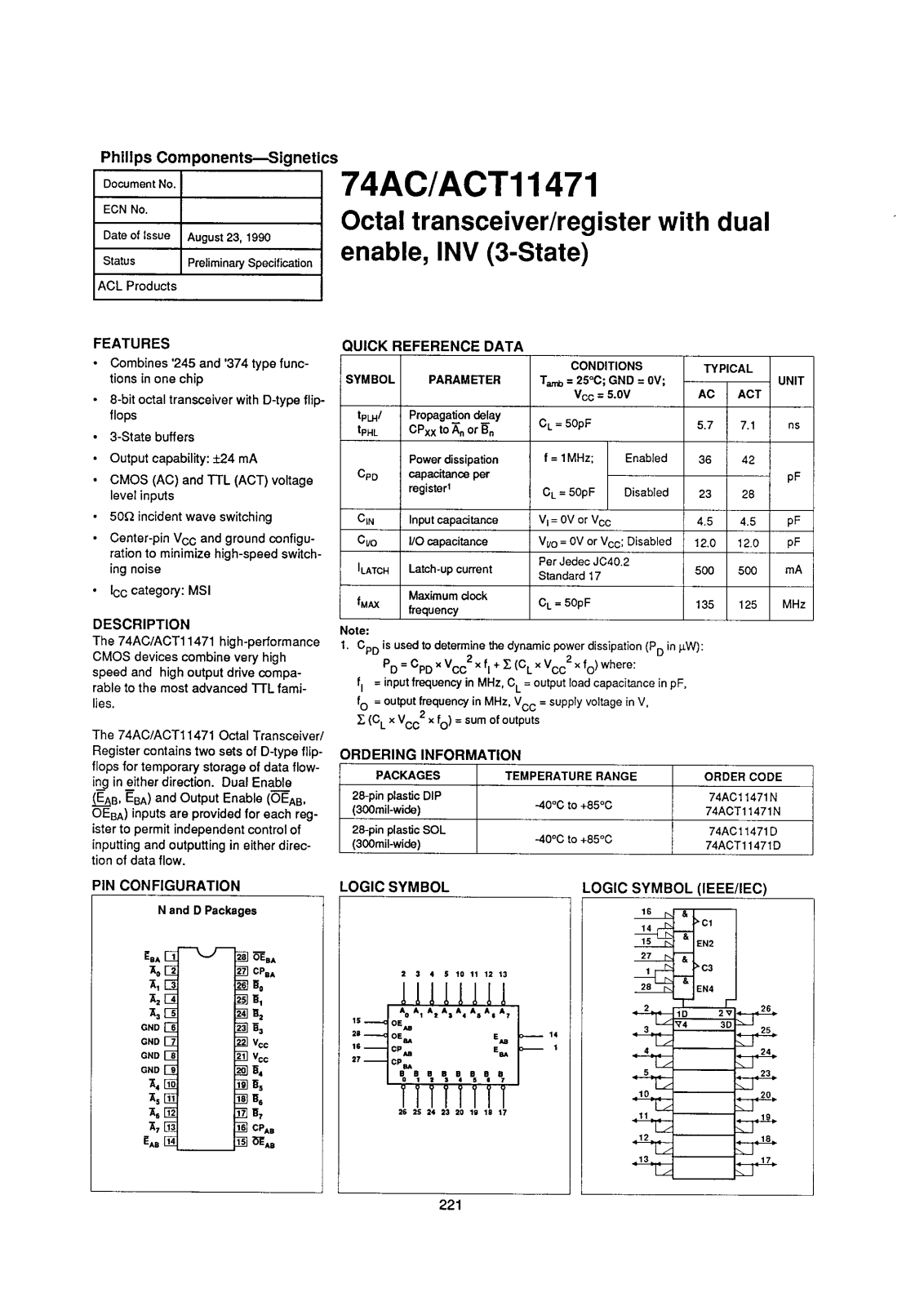 Philips 74ACT11471N, 74ACT11471D, 74AC11471N, 74AC11471D Datasheet