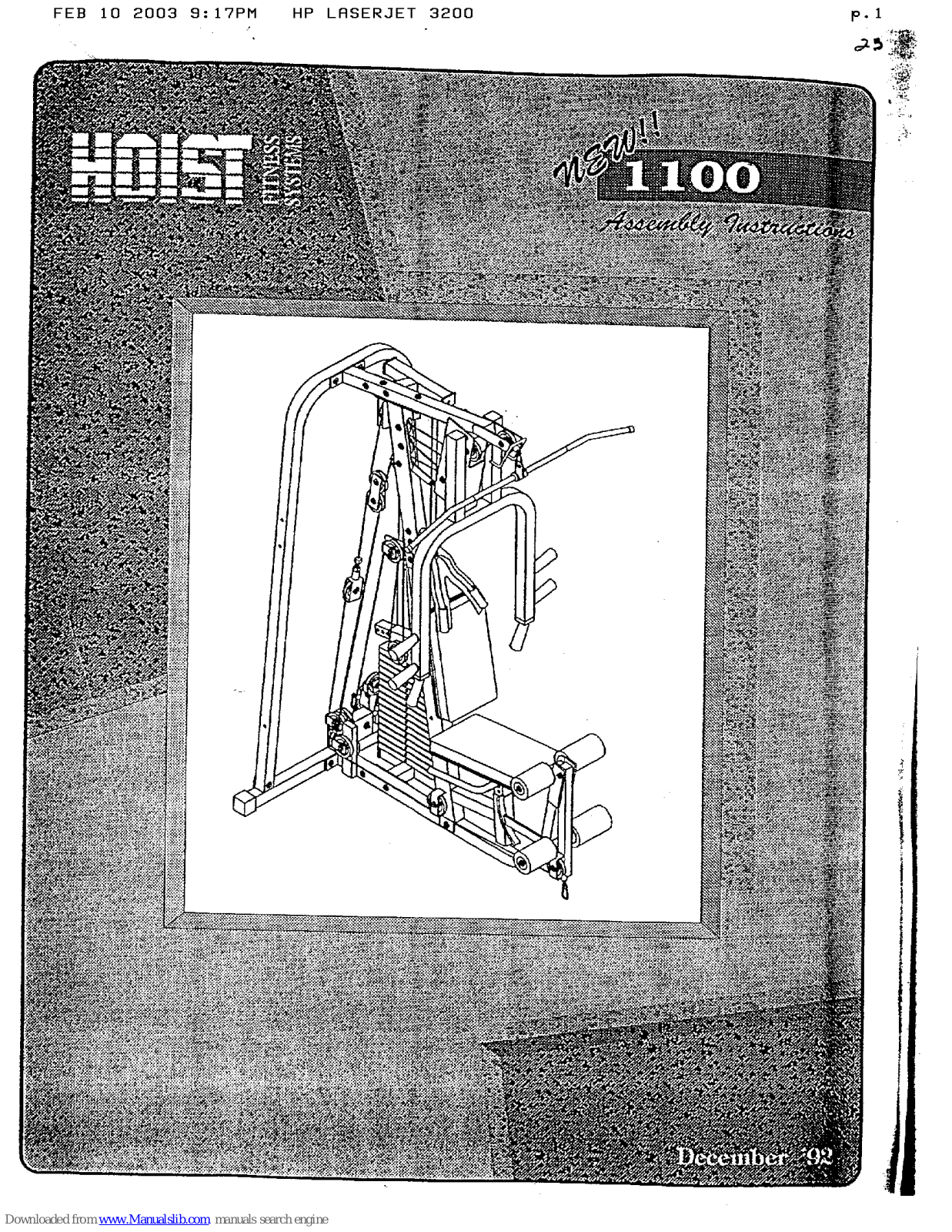 Hoist Fitness 1100 Assembly Instructions Manual