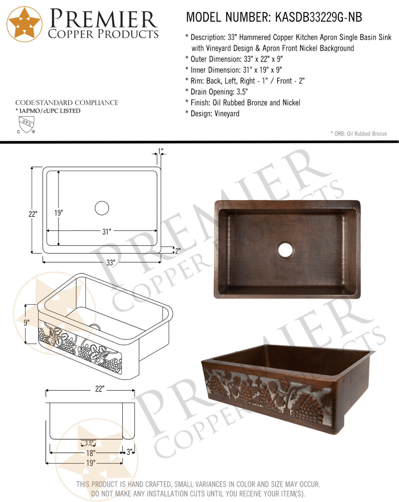 Premier Copper Products IER1700 Specifications - ManualMachine.com