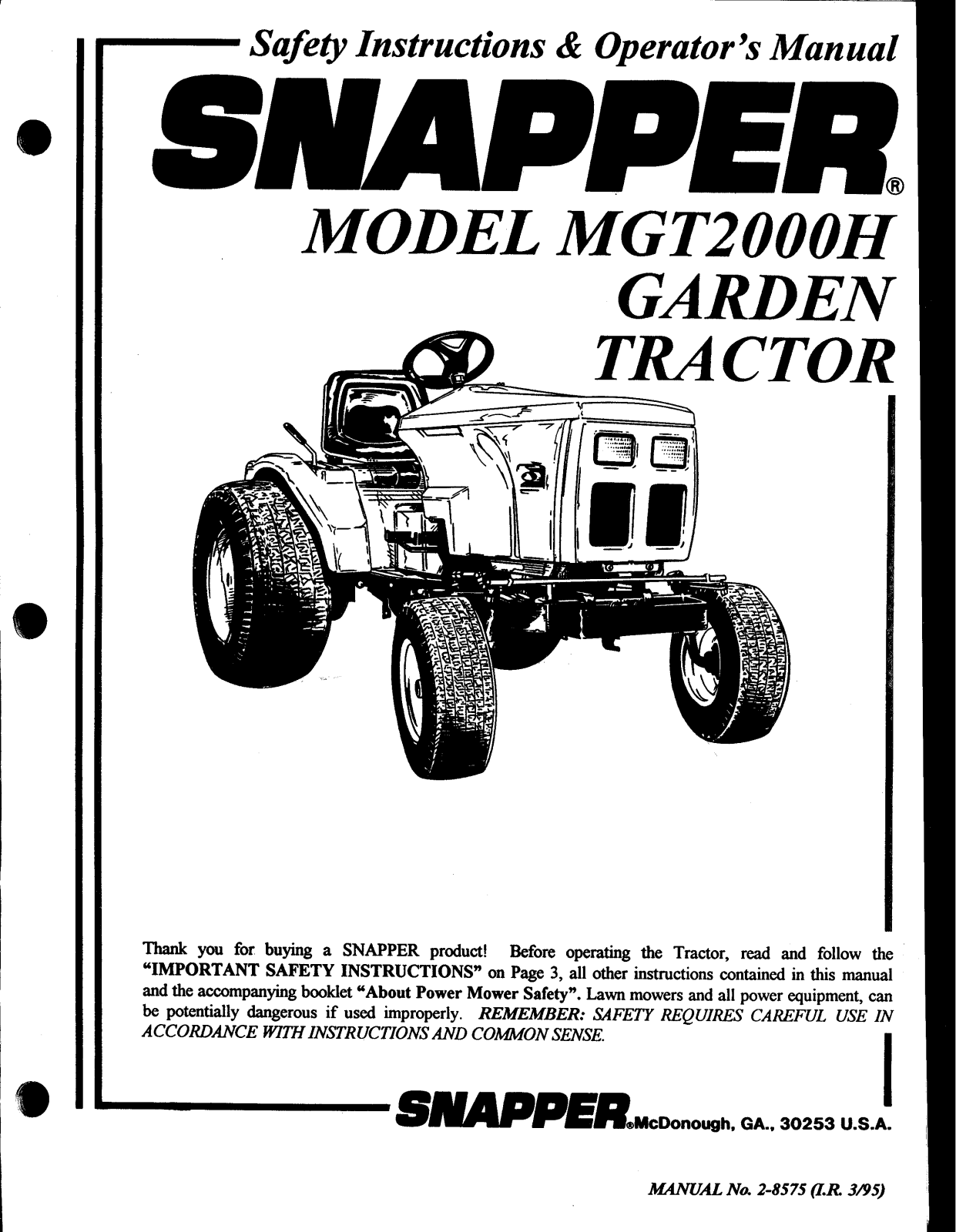 Snapper MGT2000H User Manual