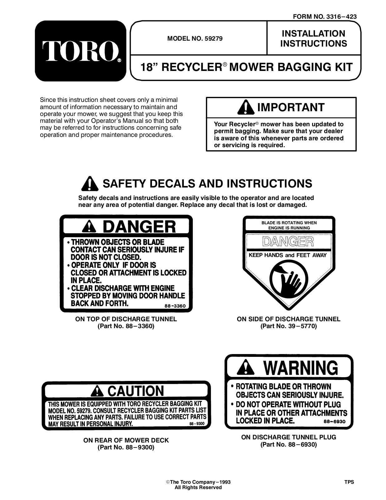 Toro 59279 Installation Instructions