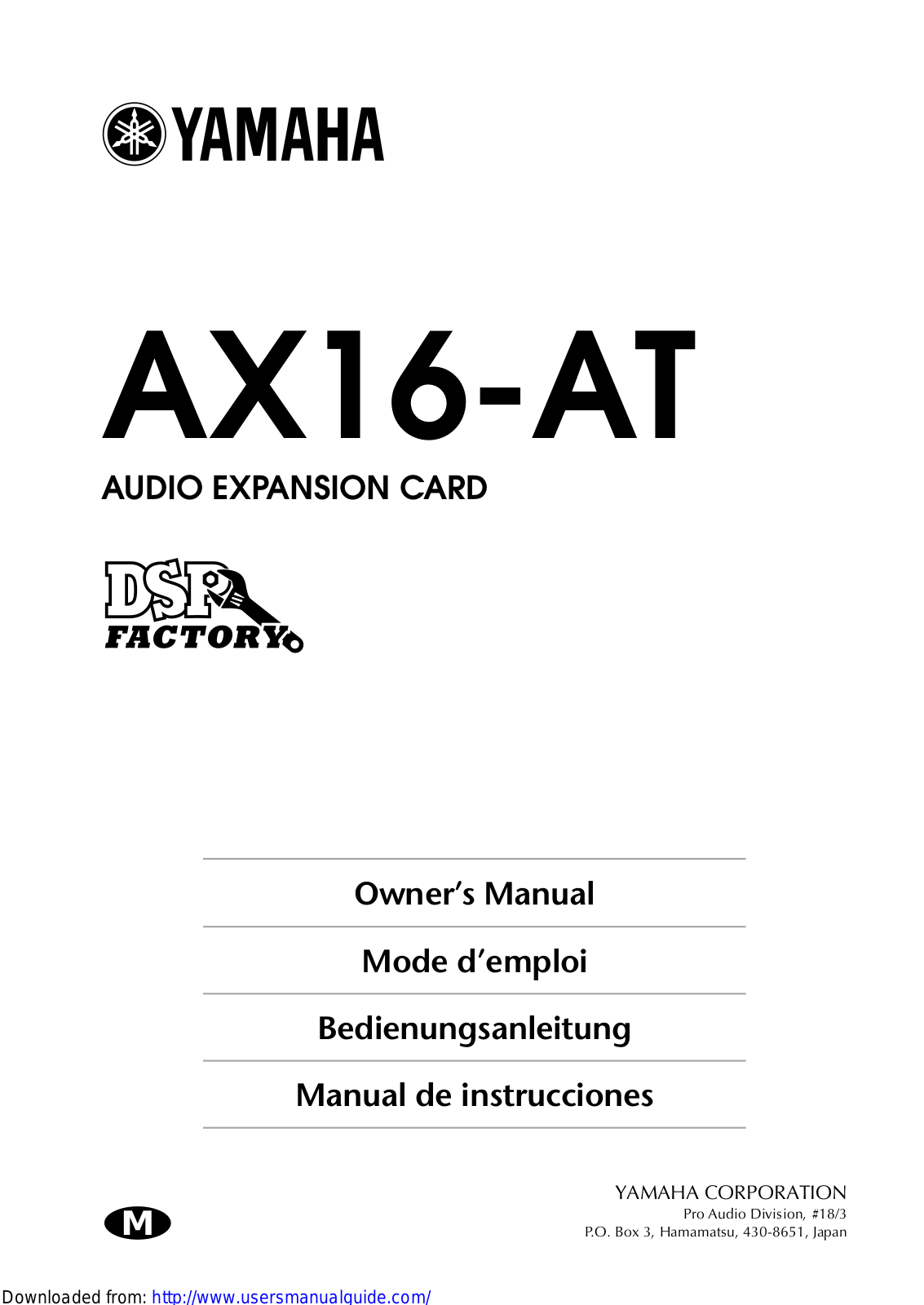 Yamaha Audio AX16-AT User Manual