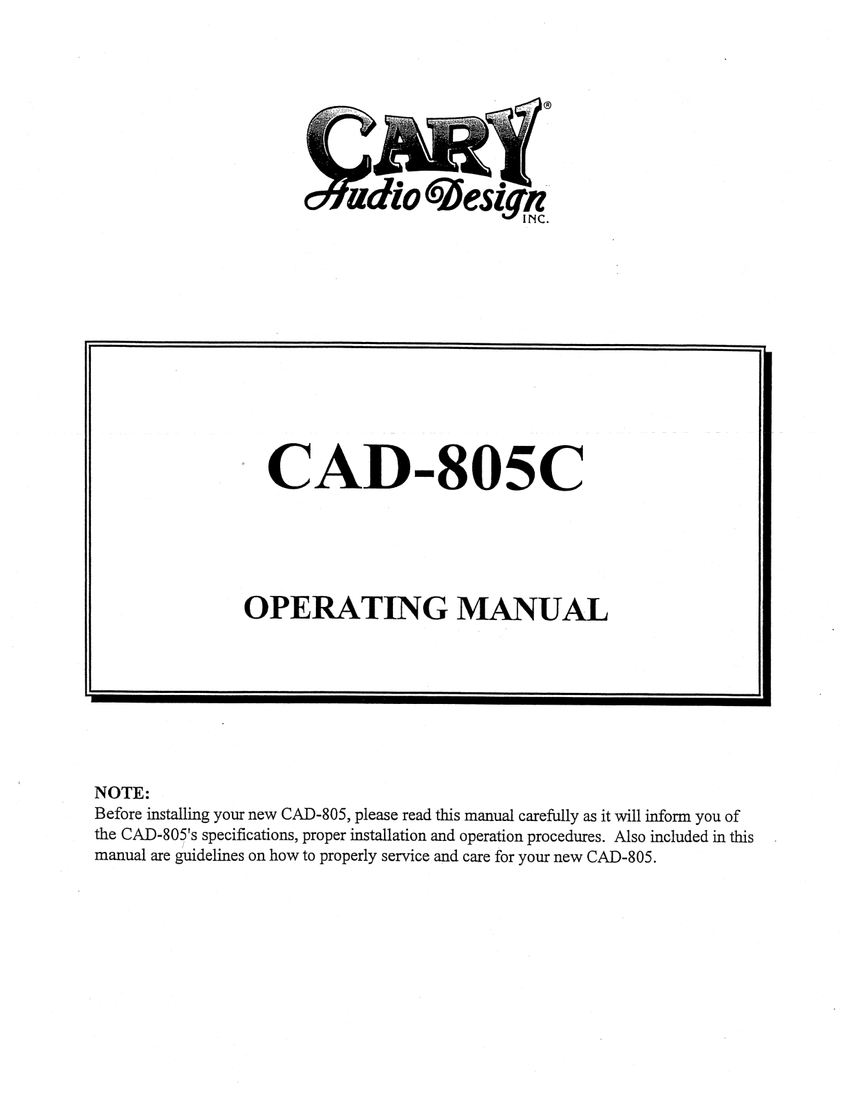 Cary Audio CAD 805C Owner's Manual