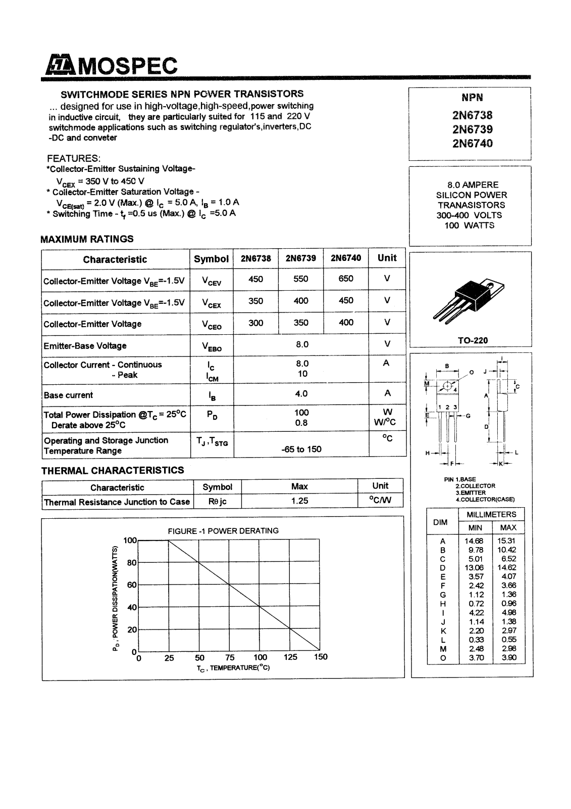 MOSPEC 2N6740, 2N6739, 2N6738 Datasheet