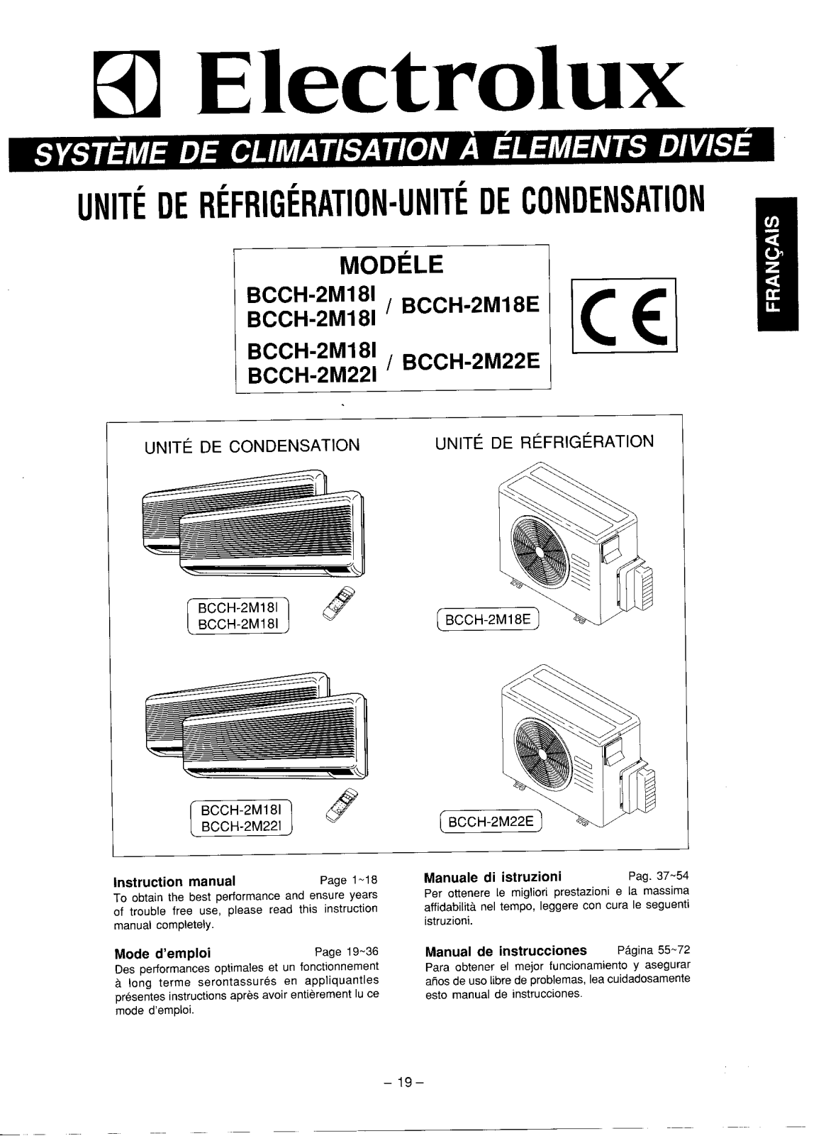 electrolux BCCH-2M18E, BCCH-2M22E, BCCH-2M22I, BCCH-2M18I Instruction  Manual