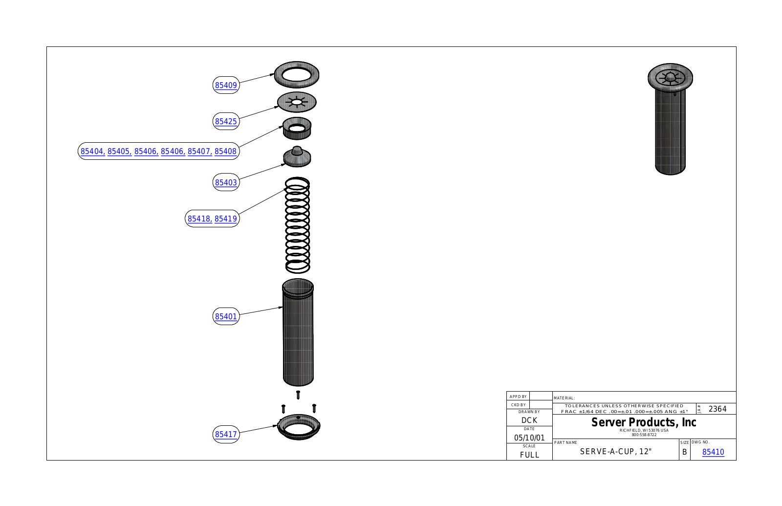 Server 85410 PARTS LIST