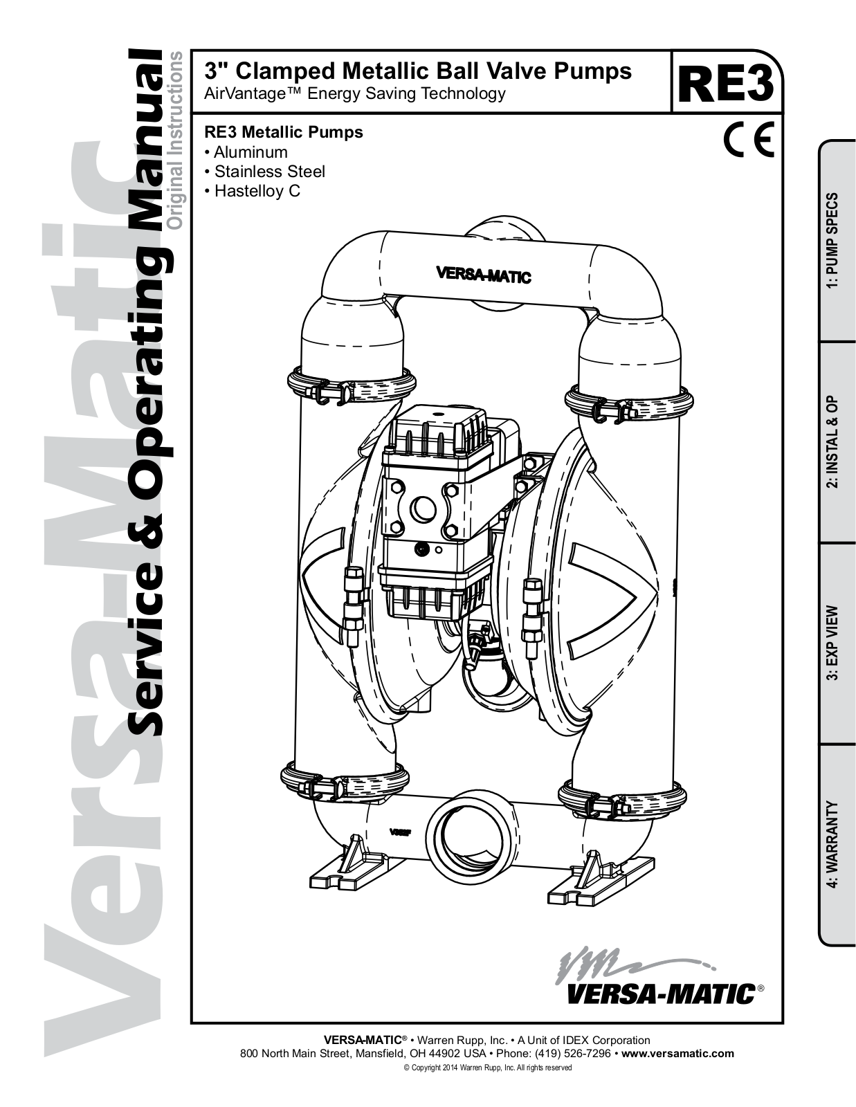 Versa-Matic 3 Clamped Metallic Ball Valve Pumps User Manual