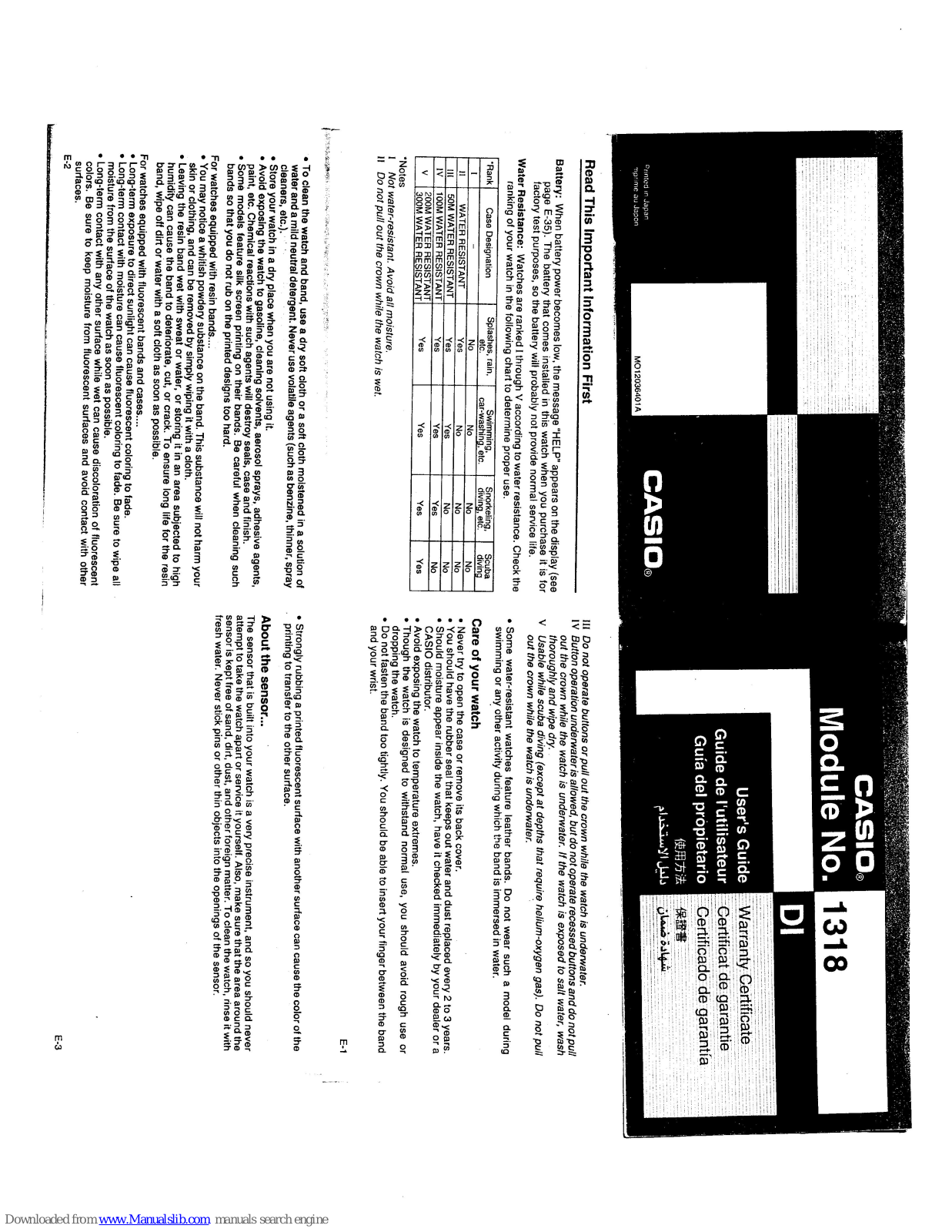 Casio QW-1318 User Manual