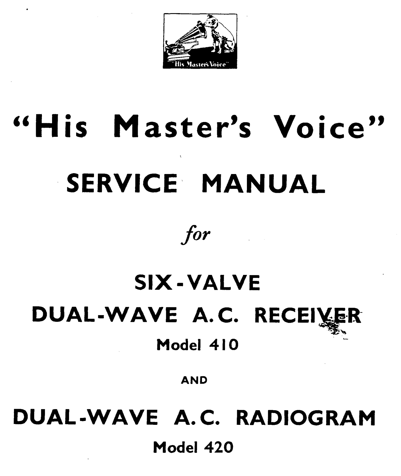 The Gramophone Company 420, 410 Service Manual