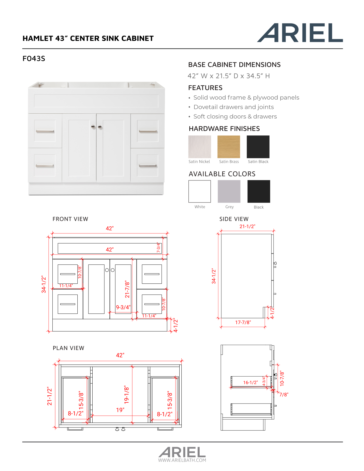 Ariel Bath ZZB10057 Specification - ManualMachine.com
