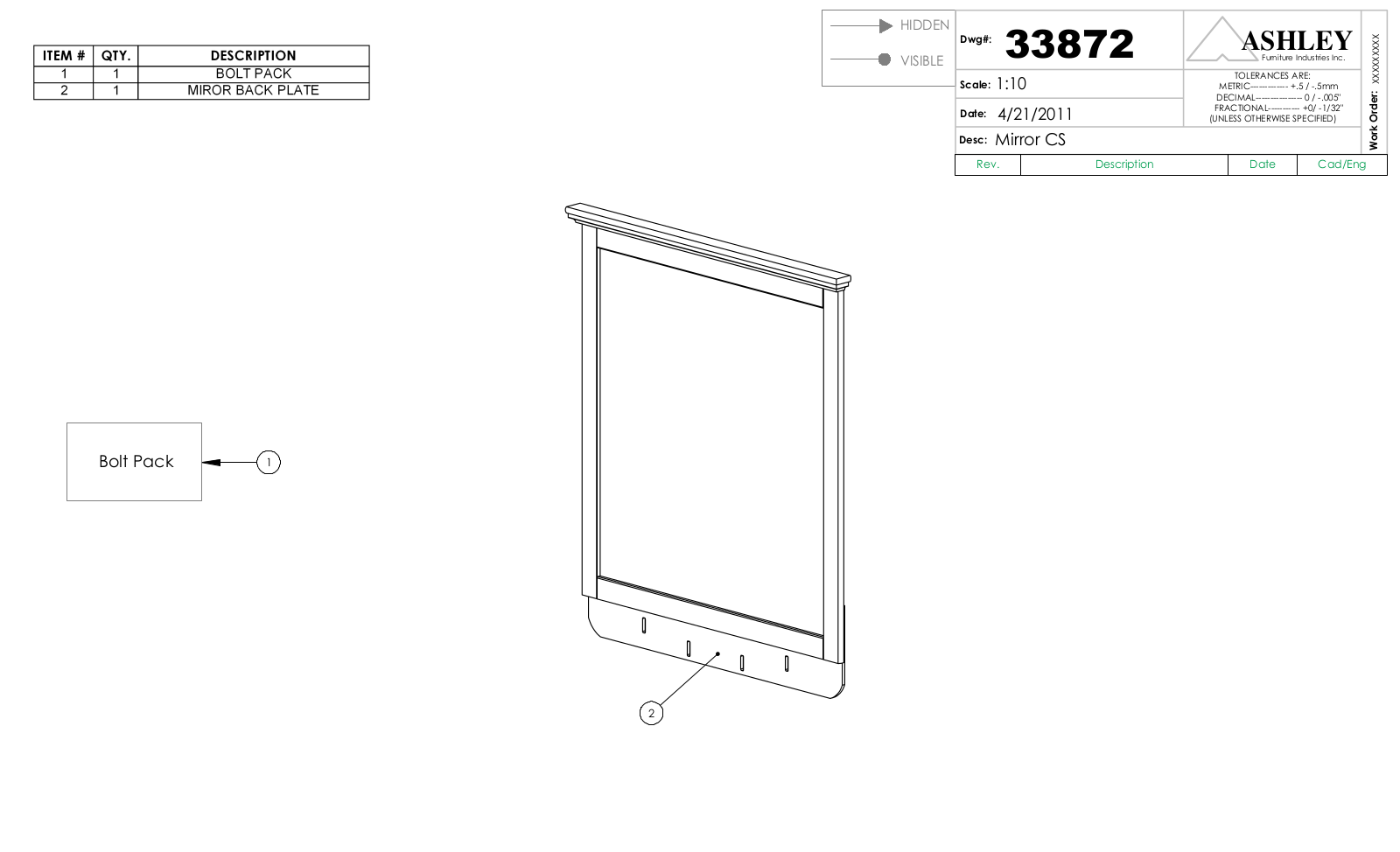 Ashley B13936 Part List