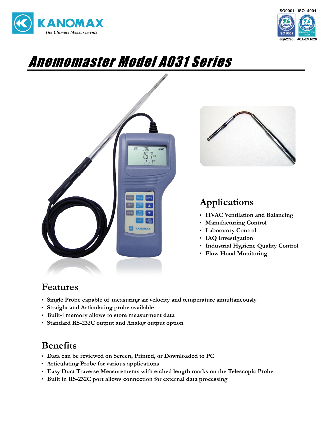 Kanomax A031 Data sheet