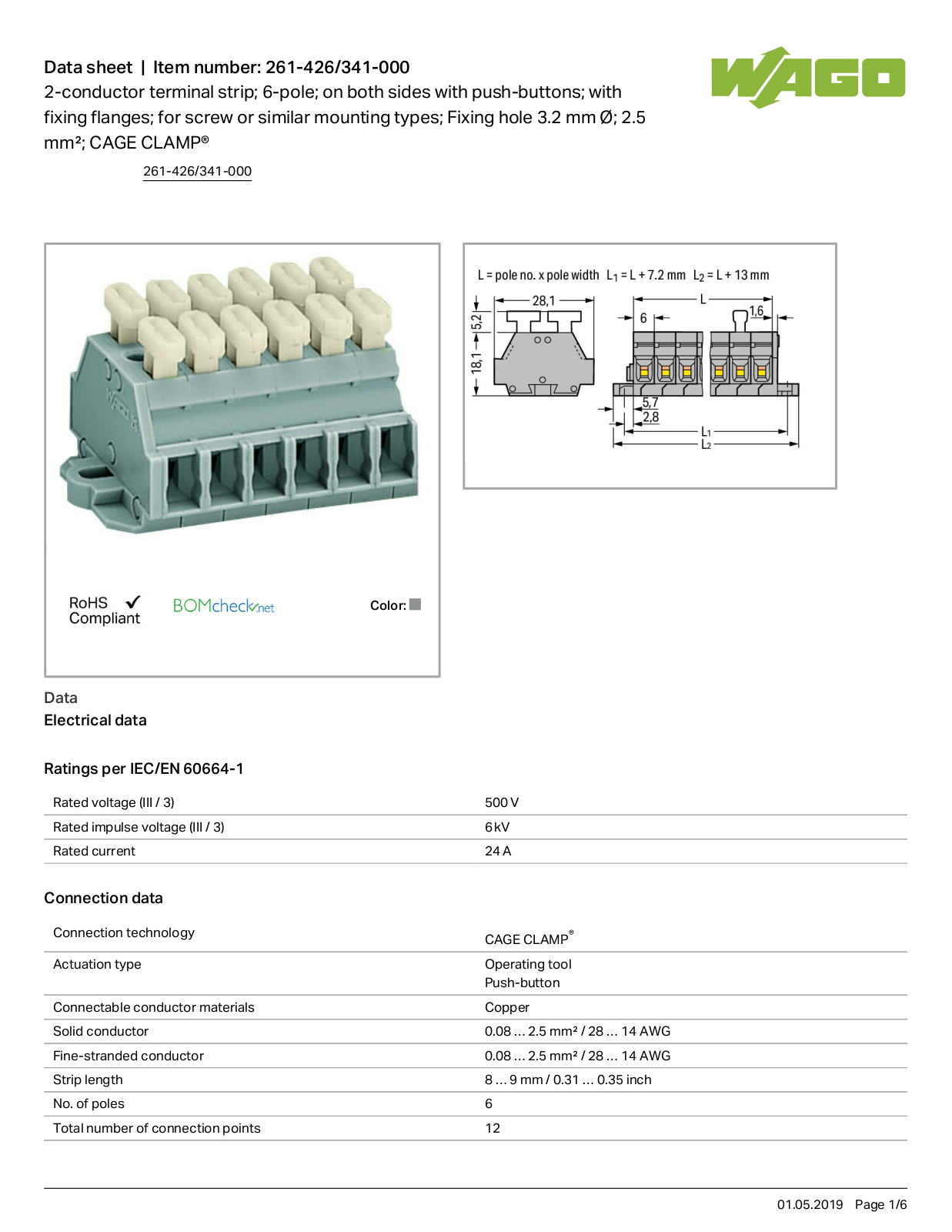 Wago 261-426/341-000 Data Sheet