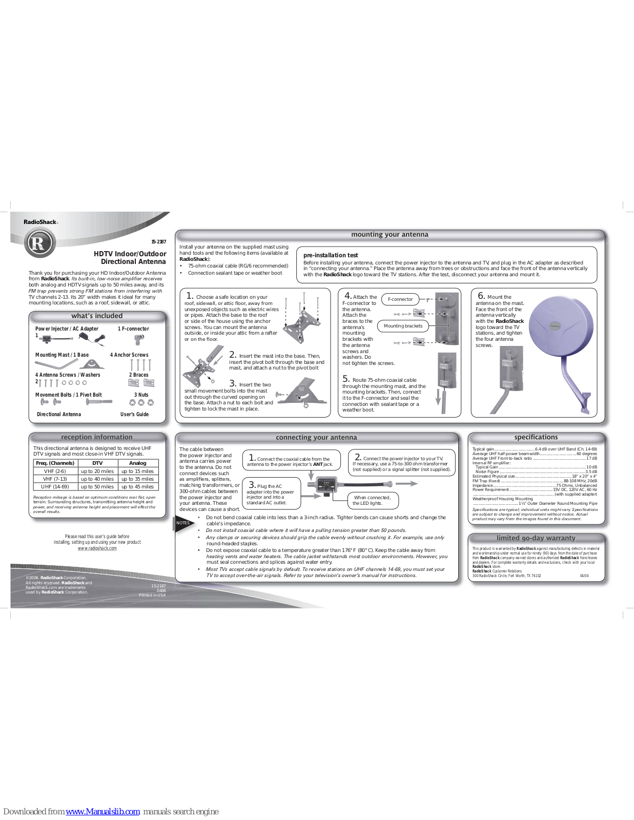 Radio Shack 15-2187 Quick Manual