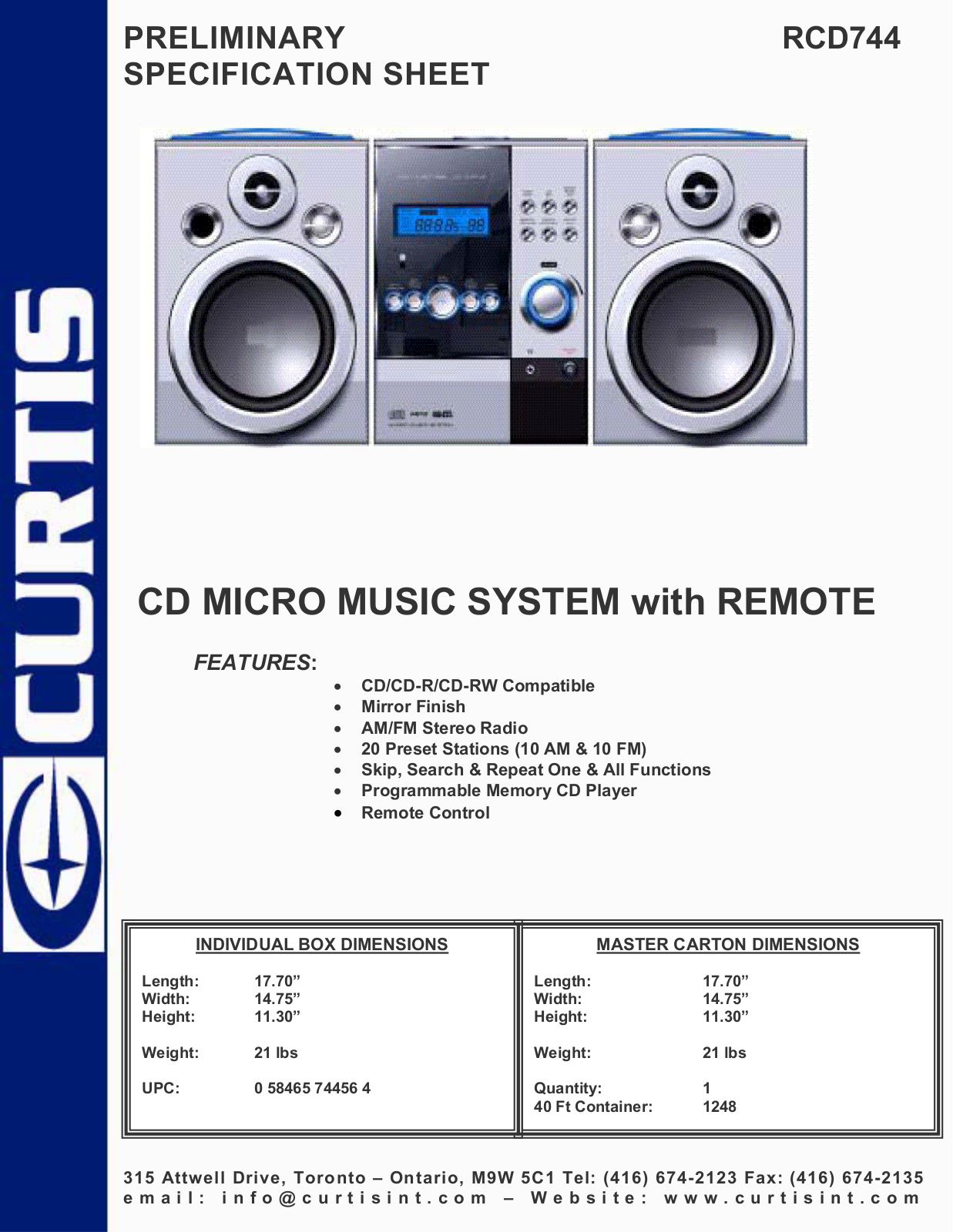 Curtis RCD744 User Manual