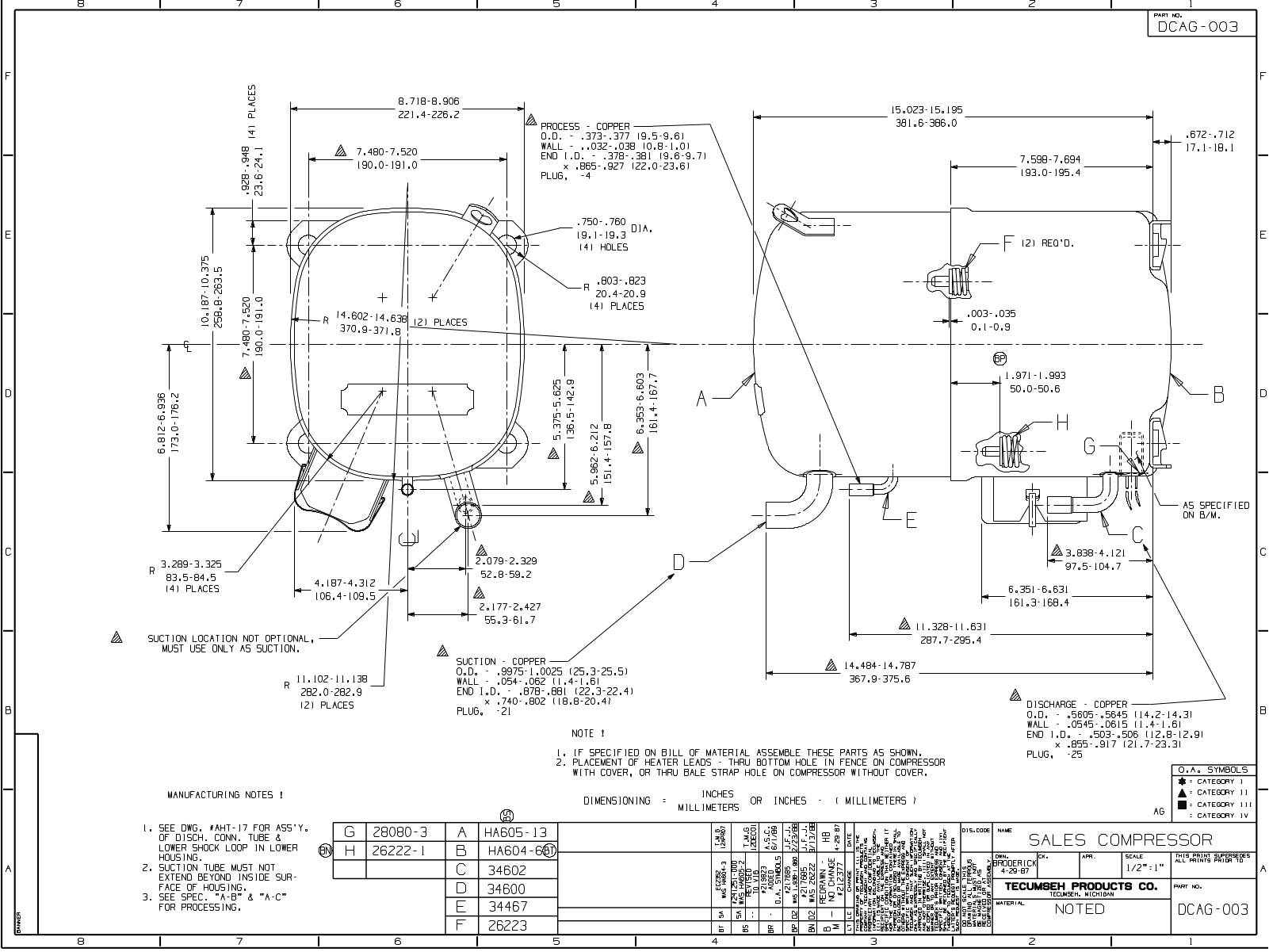 Tecumseh AGA5553EXN, AGA5553EXT, AGA5561EXH, AGA5561EXT, AGA9530ZXG Drawing Data