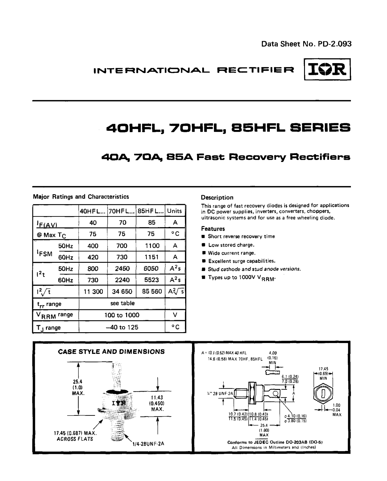 Vishay 40HFL Series, 70HFL Series, 85HFL Series Data Sheet