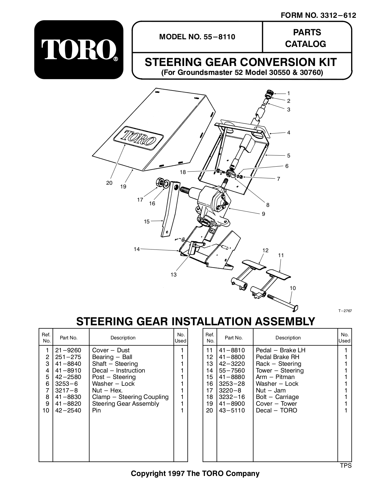 Toro 55-8110 Parts Catalogue