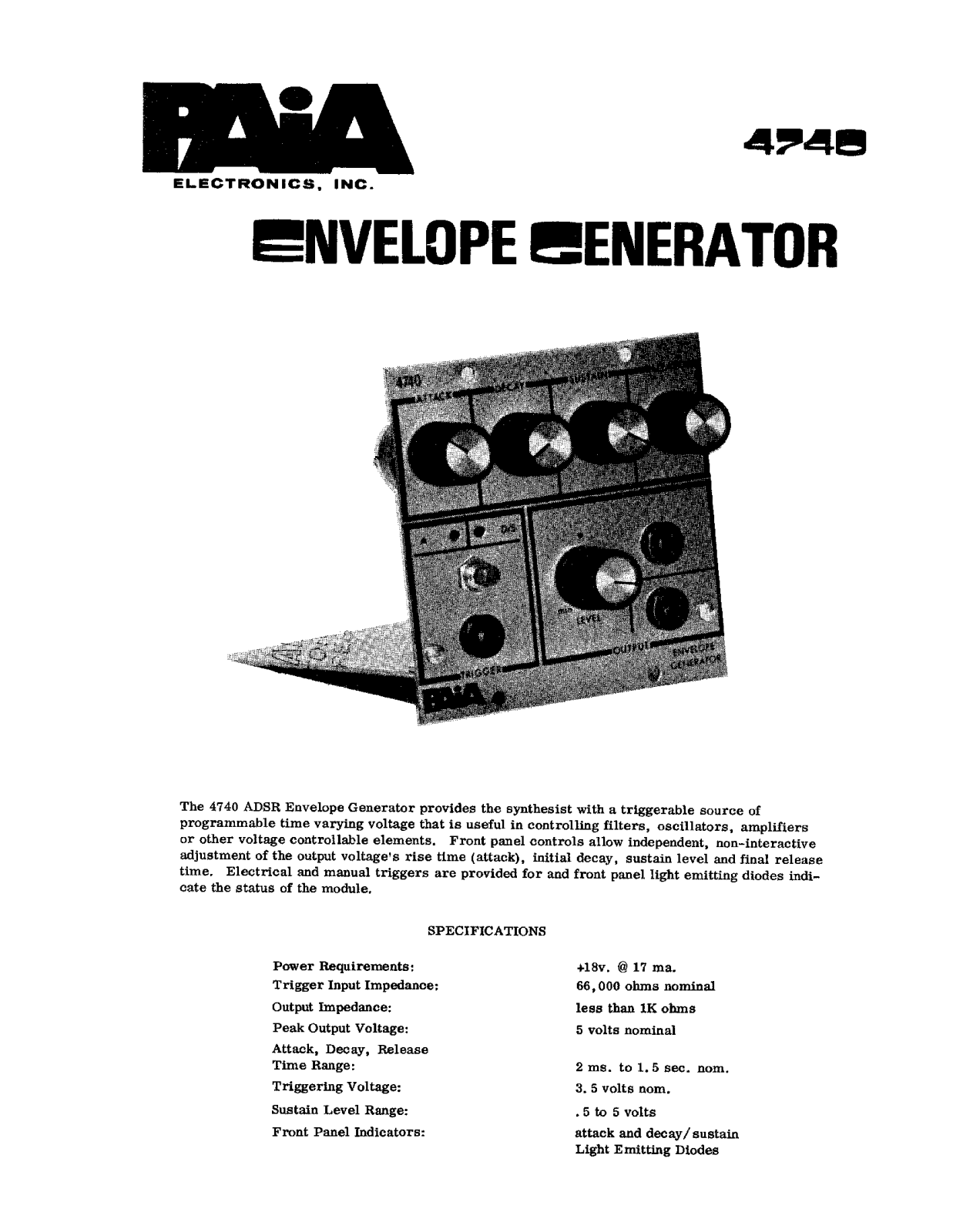 PAiA Electronics 4740 User's Manual