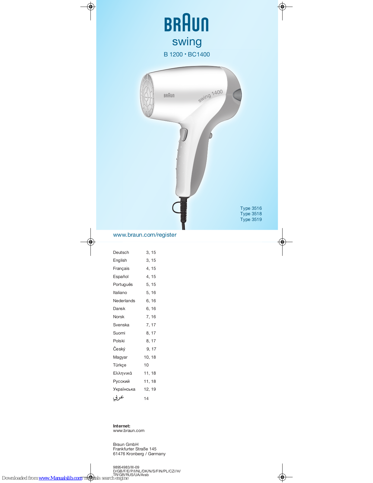 Braun swing BC 1400, swing B 1200, swing 1400 User Manual