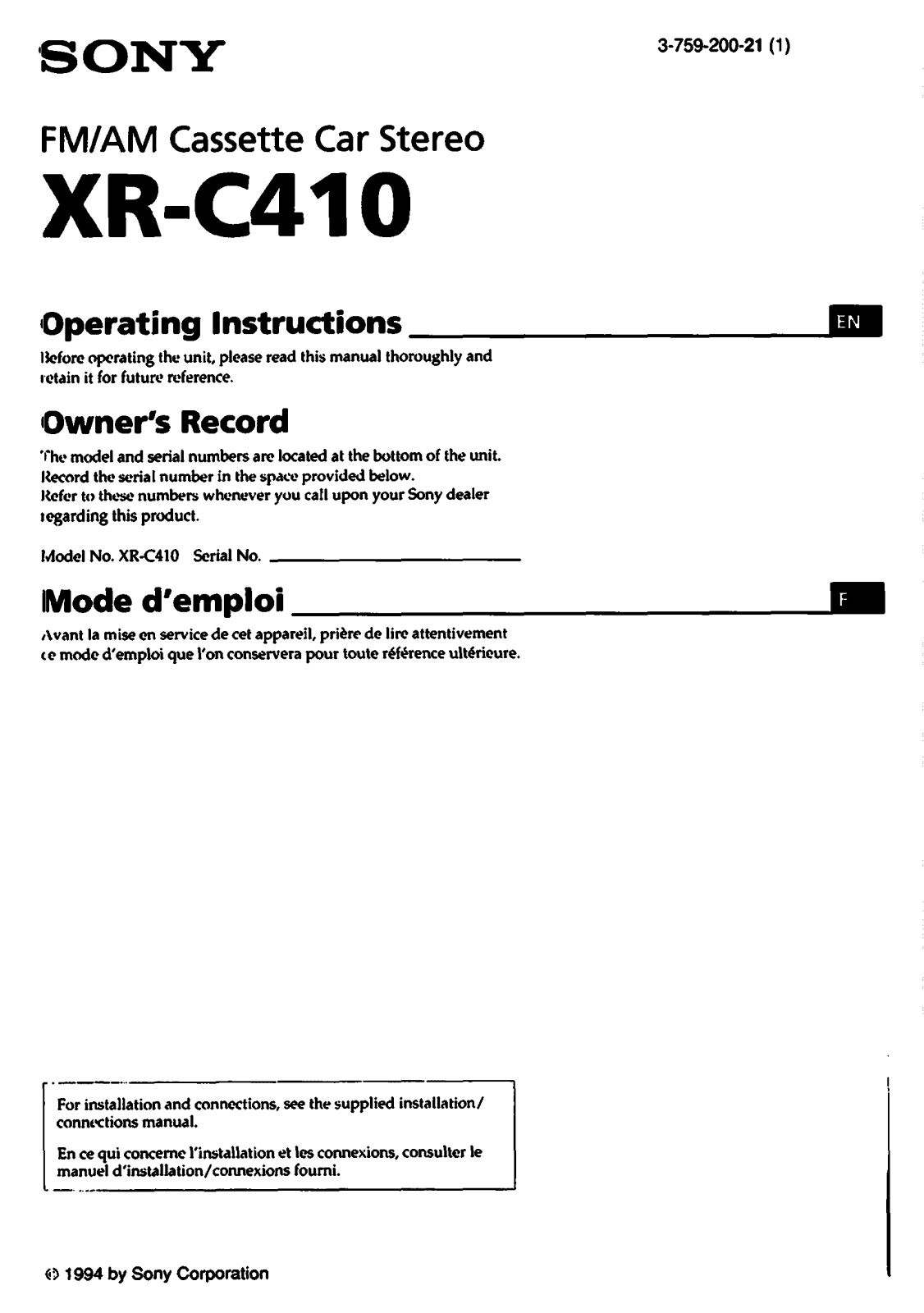 Sony XR-C410 User Manual
