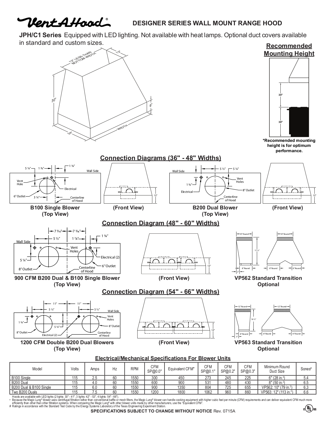 Vent-A-Hood JPH236C1WHAS Installation manual