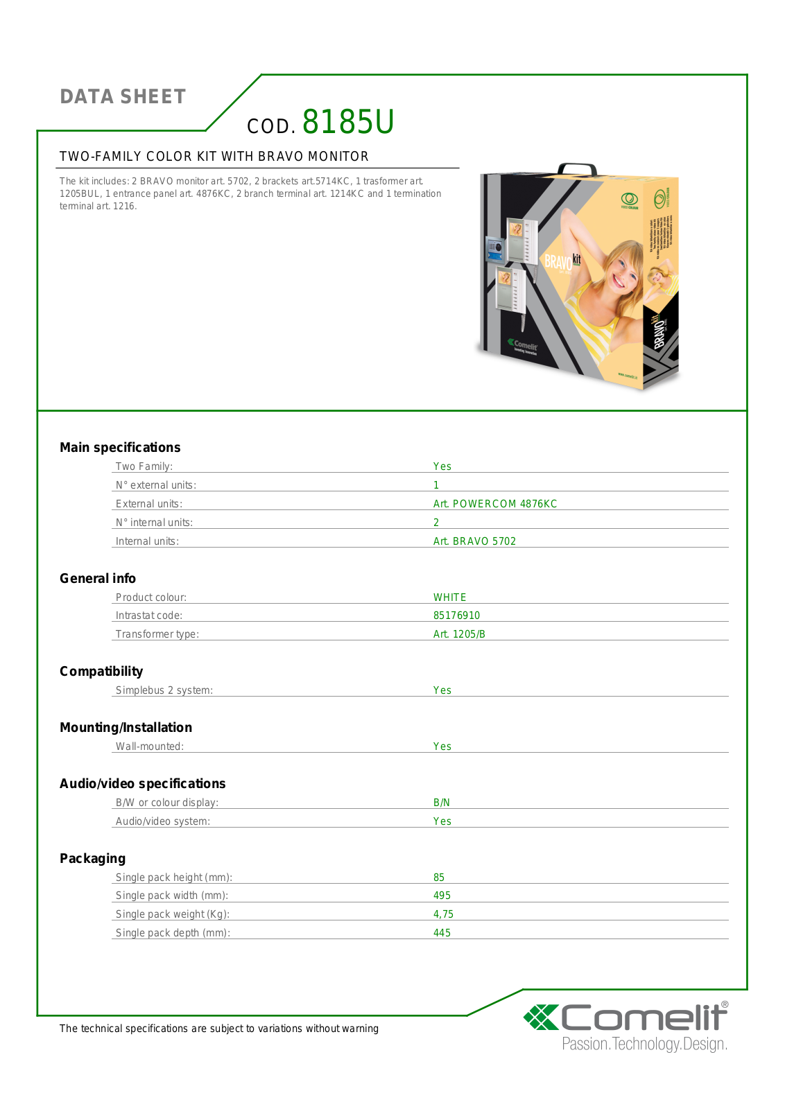 Comelit 8185-U Specsheet