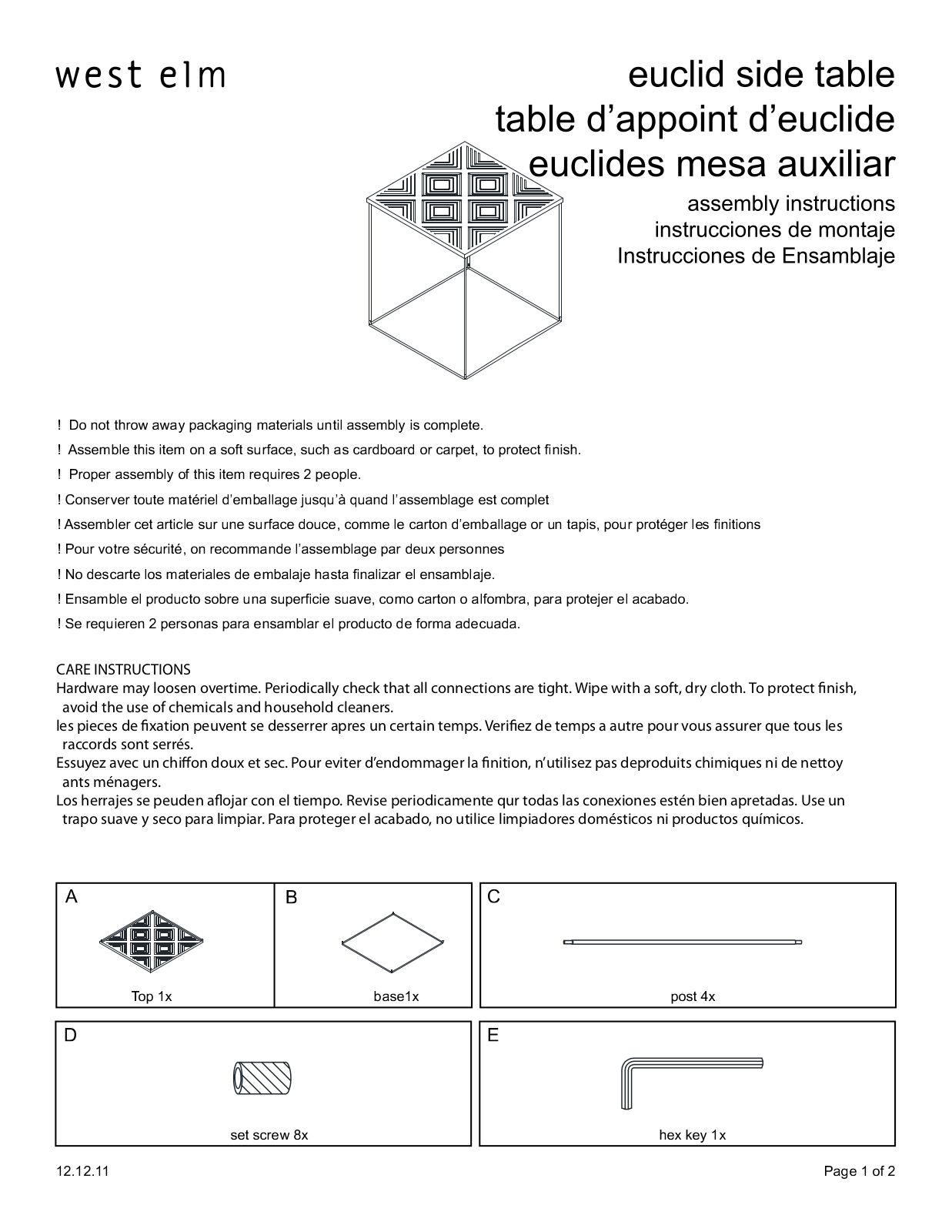 West Elm Euclid Side Table Assembly Instruction