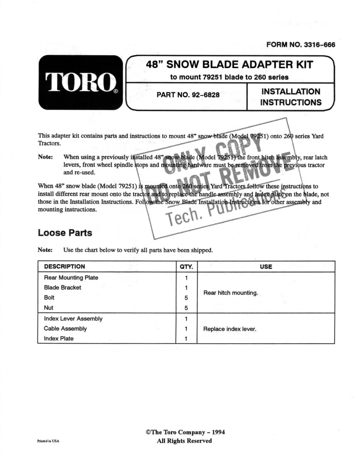 Toro 92-6828 Installation Instructions