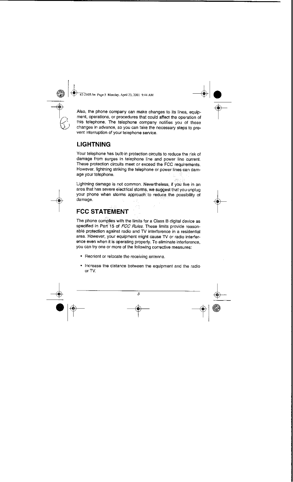 Radio Shack 4302105 FCC manual information