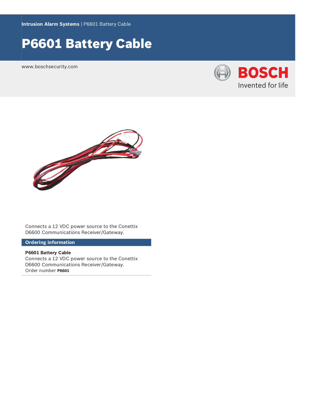 Bosch P6601 Specsheet