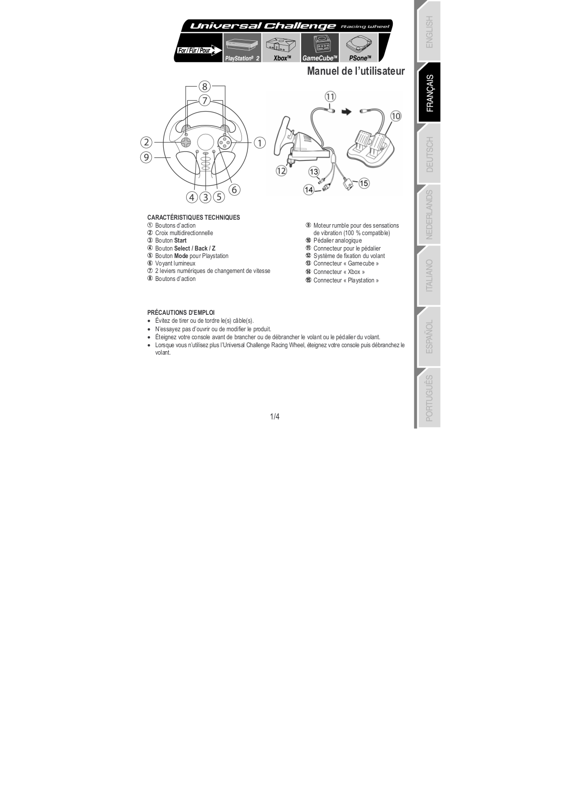 THRUSTMASTER UNIVERSAL CHALLENGE RACING WHEEL, UNIVERSAL CHALLENGE RACING WHEEL User Manual