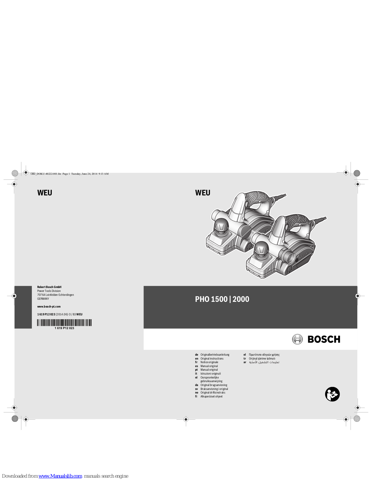 Bosch PHO 2000, PHO 1500, weu Original Instructions Manual