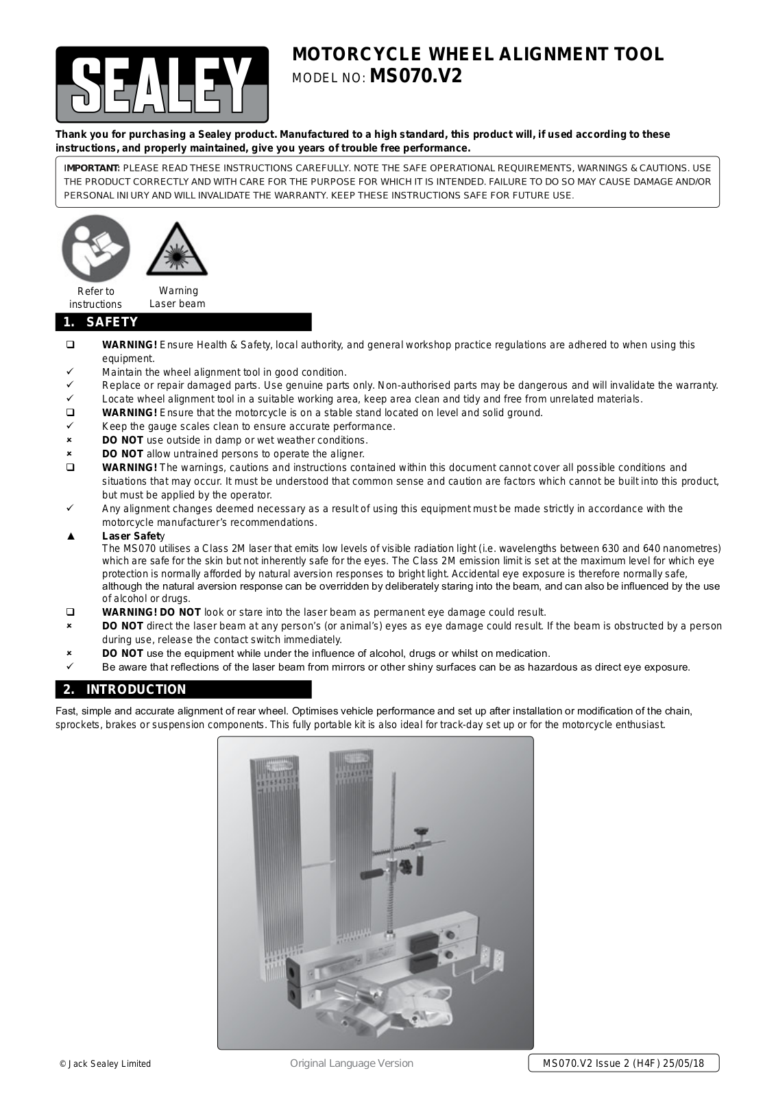 Sealey MS070.V2 Instruction Booklet