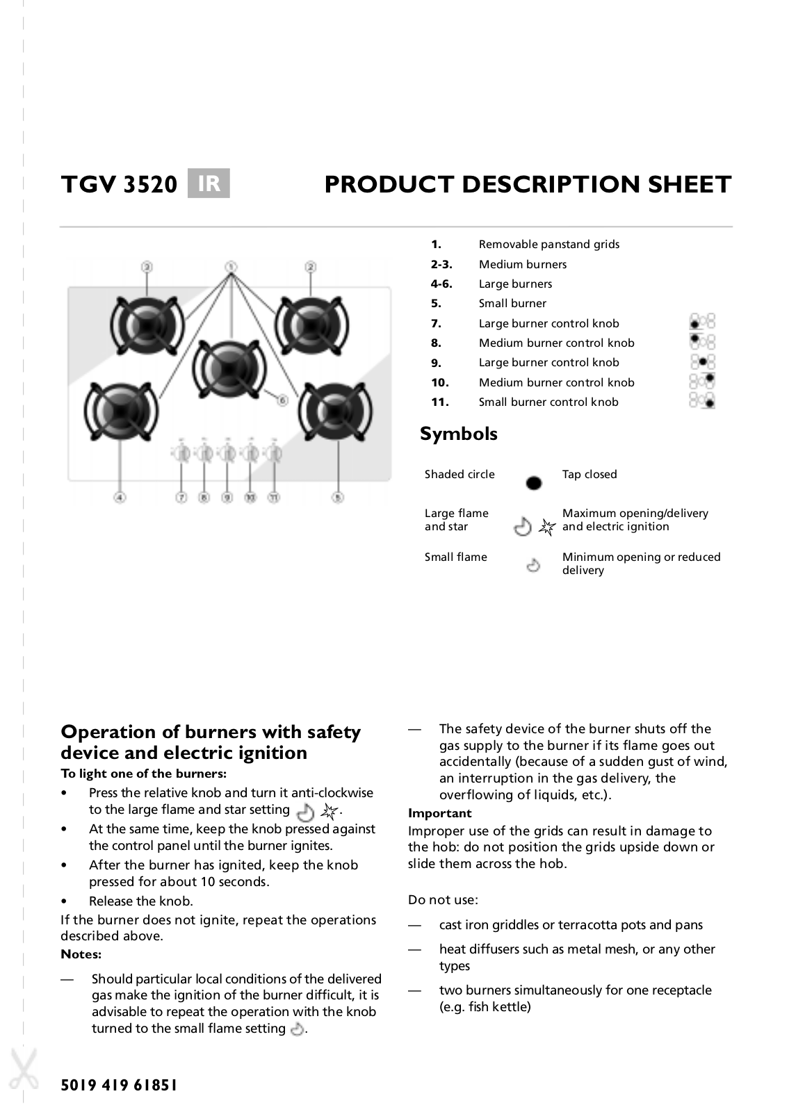 Whirlpool TGV 3520/3 SW INSTRUCTION FOR USE