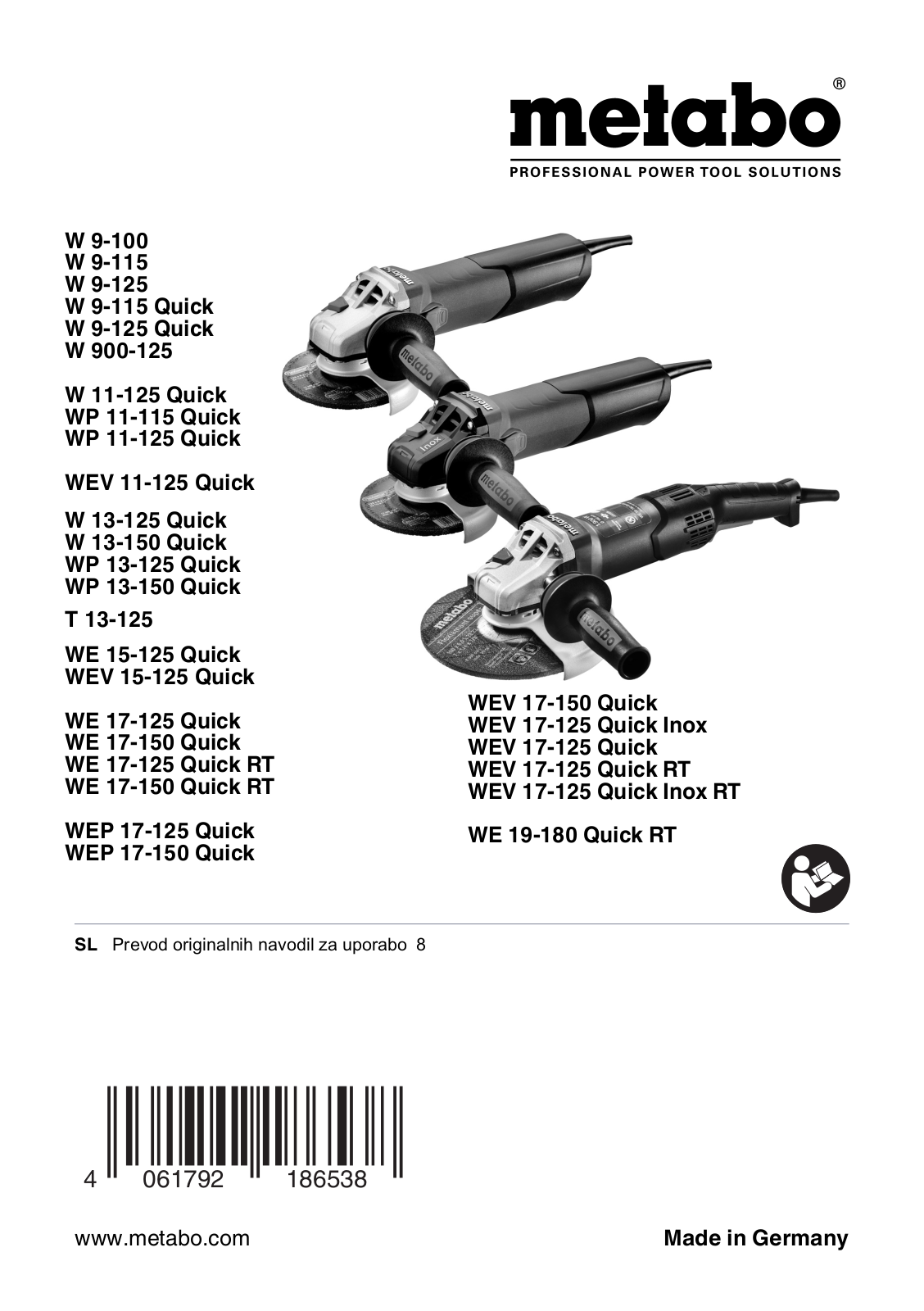 Metabo W 9-100, W 9-115, W 9-125, W 9-115 Quick, W 9-125 Quick User guide - ManualMachine.com