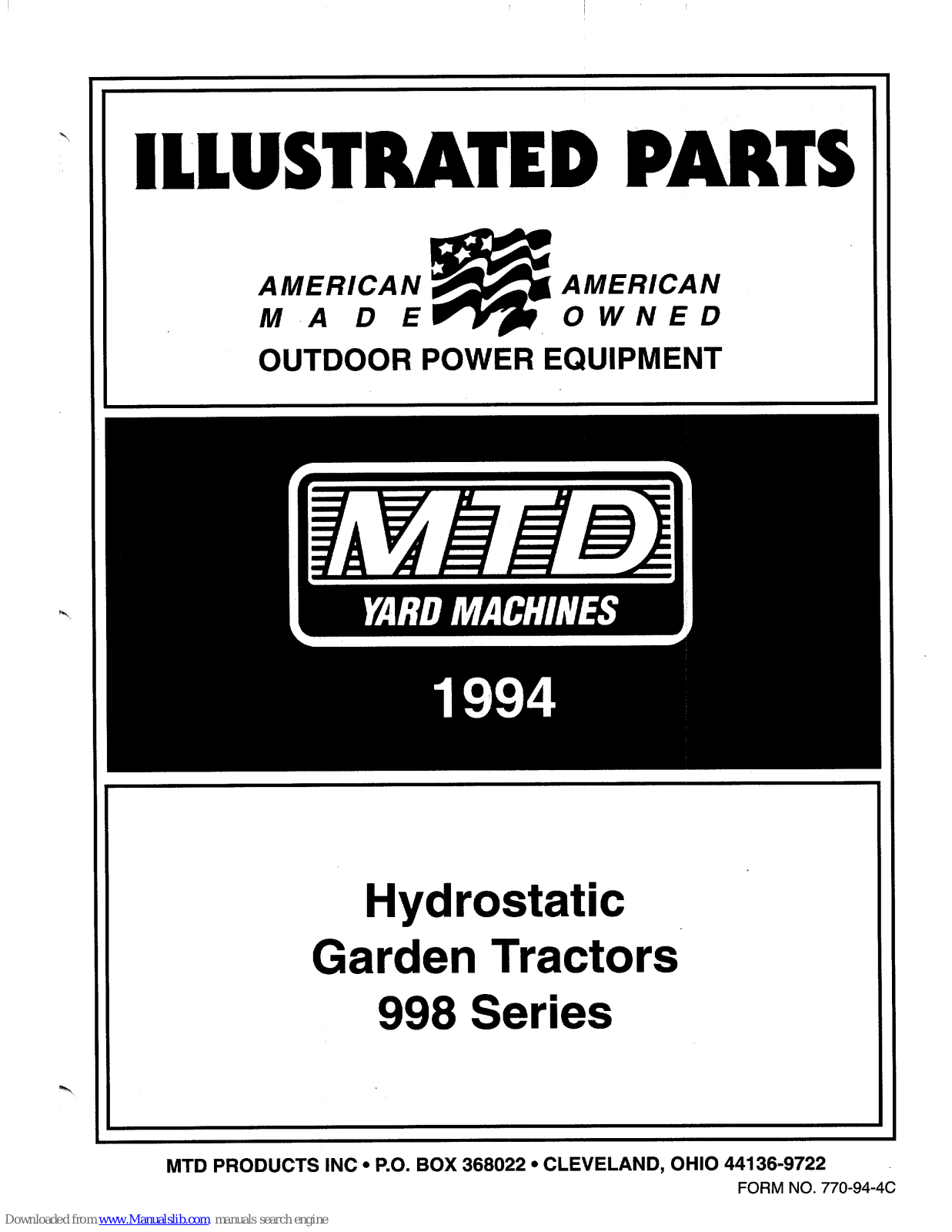 Yard Machines 998 Illustrated Parts List