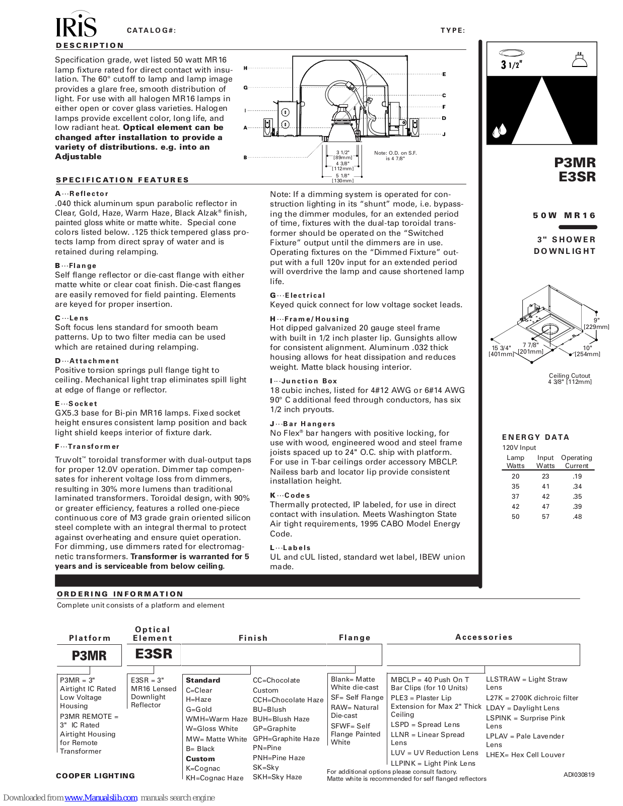 Cooper Lighting IRiS E3SR, IRiS P3MR Specifications - ManualMachine.com