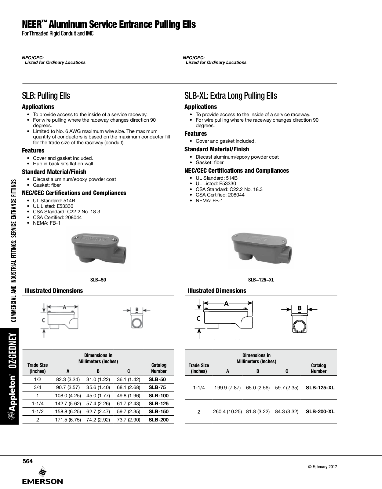 Appleton NEER™ Aluminum Service Entrance Pulling Ells Catalog Page